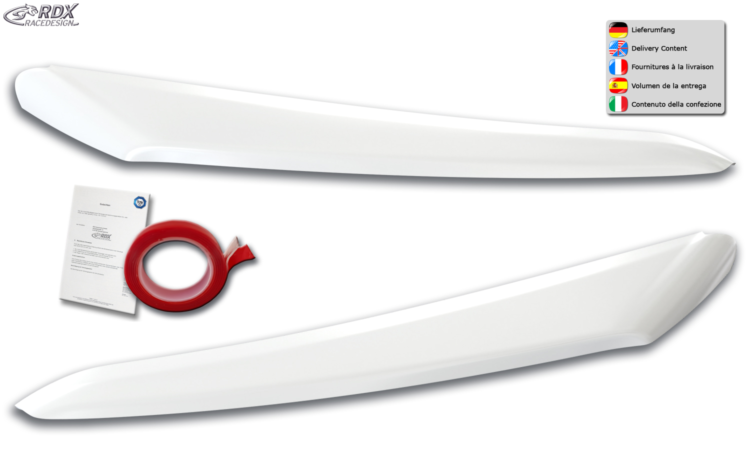 RDX esitulede kulmud – Fiat Ducato (2014–) ja Citroën Jumper/Relay (2014–) ja Opel Movano (2021–) ja Peugeot Boxer (2014–) ja Toyota ProAce Max (2024–) ja Iveco eSuperJolly (2026–) ja RAM ProMaster (2013–) (läikivvalge)