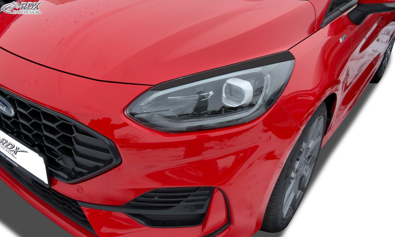 Реснички на фары RDX – Ford Fiesta (MK8/2022–2024) LED-Matrix, (глянцево-чёрный)