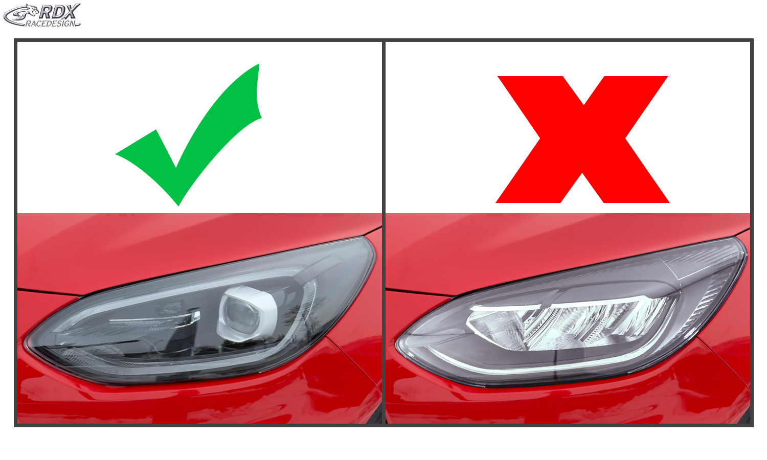 Реснички на фары RDX – Ford Fiesta (MK8/2022–2024) LED-Matrix, (глянцево-чёрный)