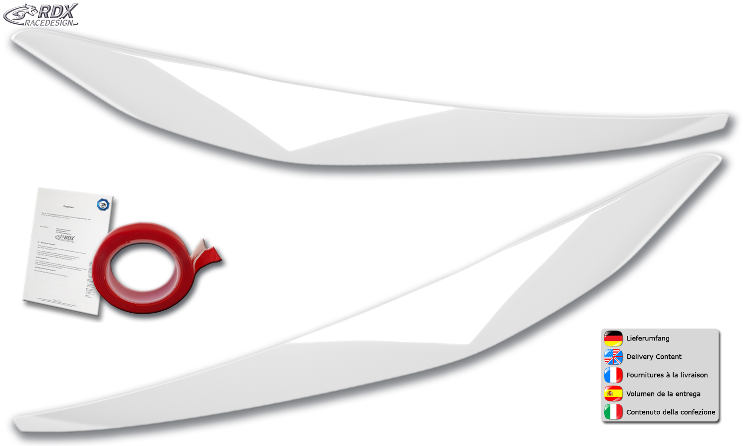 RDX headlight brows – Mercedes-Benz Citan, Citan Tourer, T-Class (W420) (white high-gloss)