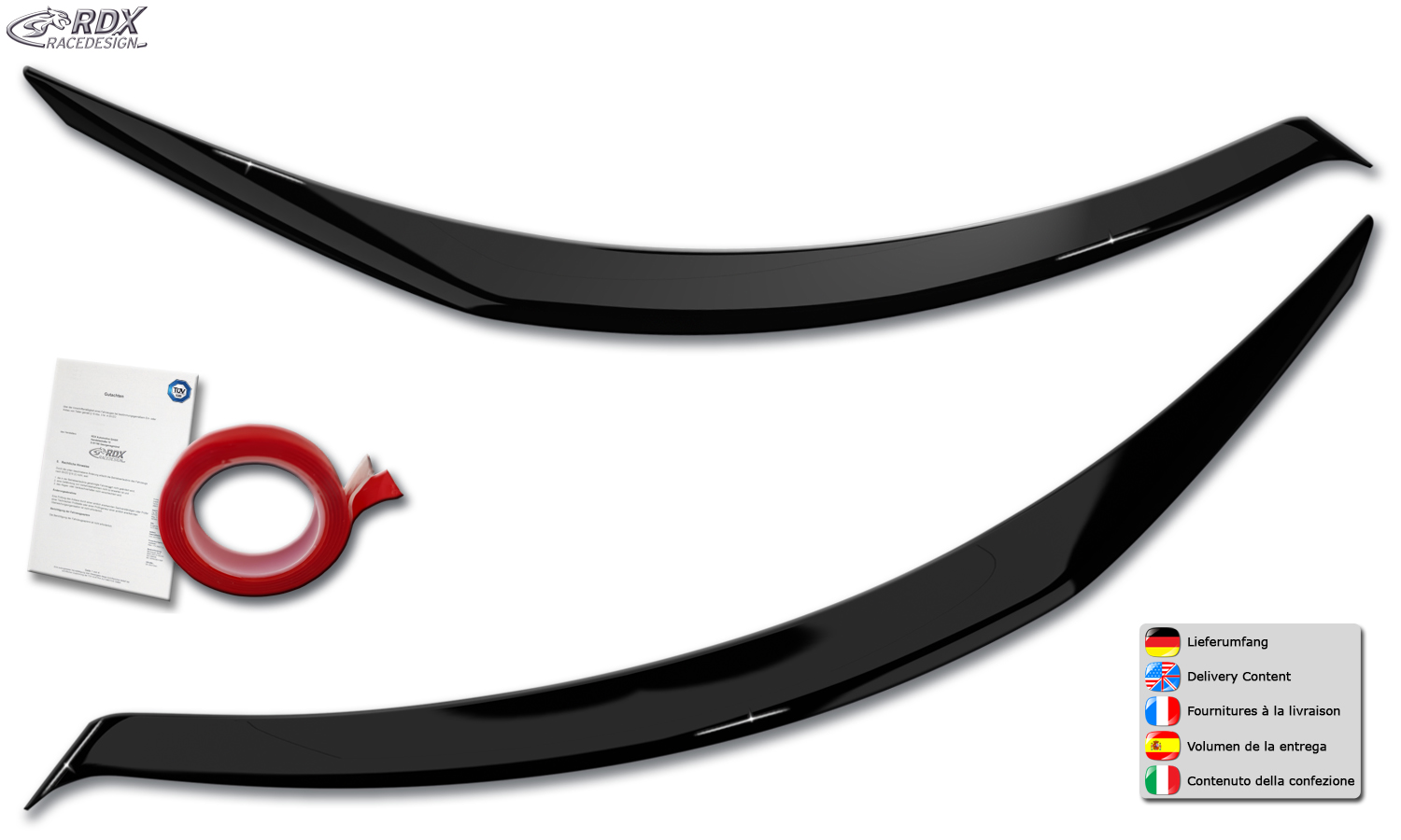 RDX headlight brows – Renault Trafic & Nissan Primastar/NV300 (2021–) (black high-gloss)