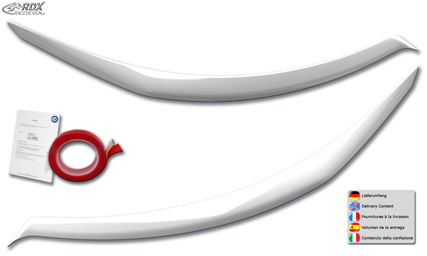 RDX headlight brows – Renault Trafic & Nissan Primastar/NV300 (2021–) (white high-gloss)