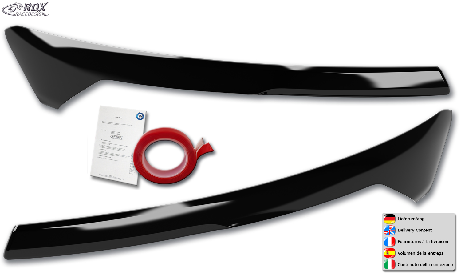 RDX headlight brows – Ford Transit Courier & Tourneo Courier (N1P/N3P | 2024–) (black high-gloss)