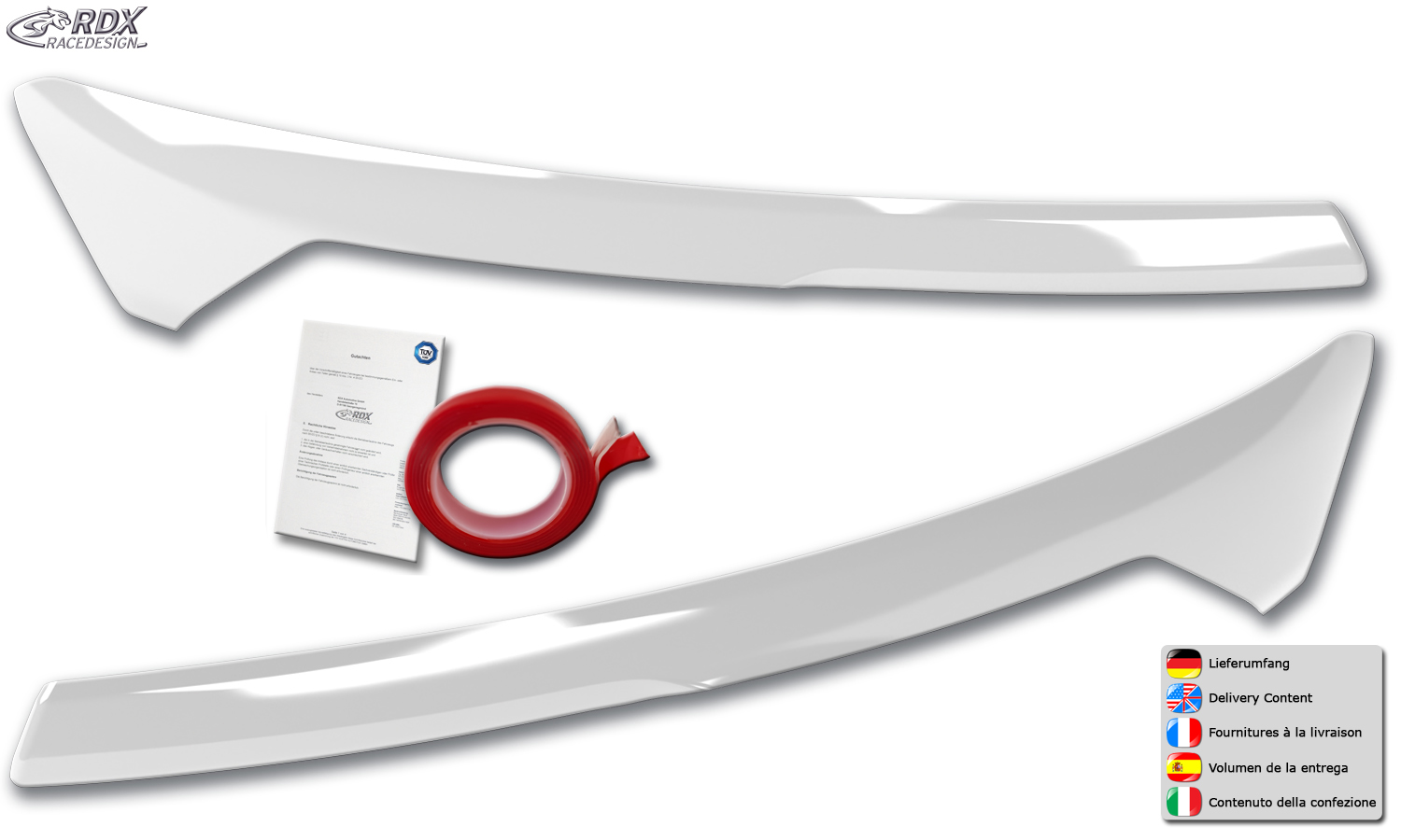 RDX headlight brows – Ford Transit Courier & Tourneo Courier (N1P/N3P | 2024–) (white high-gloss)