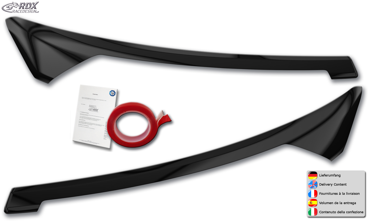 RDX headlight brows – Ford Transit Courier & Tourneo Courier (N1P/N3P | 2024–) (black high-gloss)
