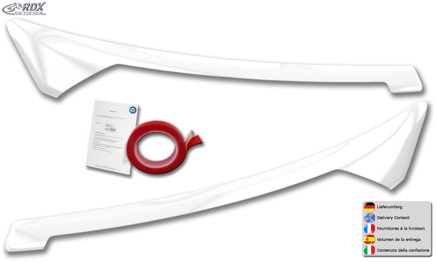 RDX headlight brows – Ford Transit Courier & Tourneo Courier (N1P/N3P | 2024–) (white high-gloss)