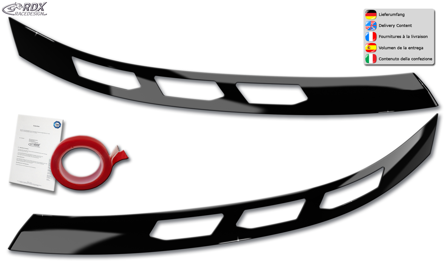 RDX headlight brows – Volkswagen Transporter/Shuttle/Caravelle (2025–) (black high-gloss)
