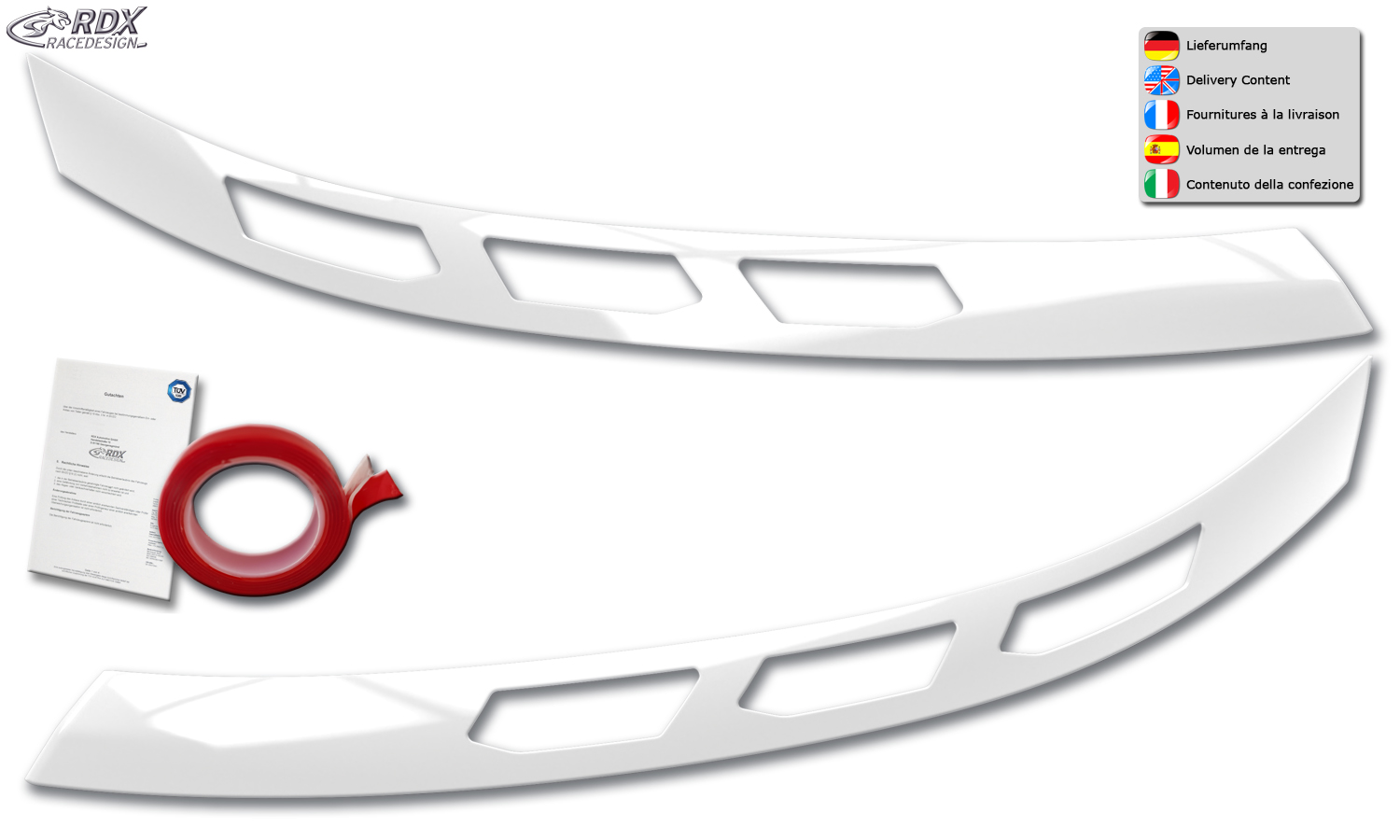 RDX headlight brows – Volkswagen Transporter/Shuttle/Caravelle (2025–) (white high-gloss)