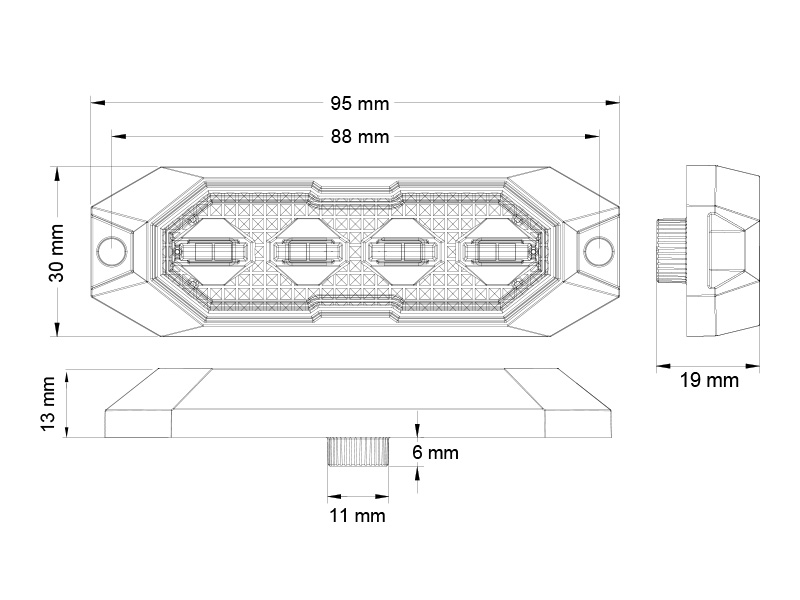 Truck Vision LED strobe light 4 LED amber 12–24V ECE R65