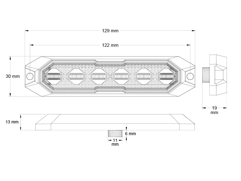 Truck Vision LED strobe light 6 LED amber 12–24V ECE R65