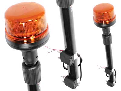 LED beacon B16-3 amber DIN pole mount telescopic 12–24V ECE R65