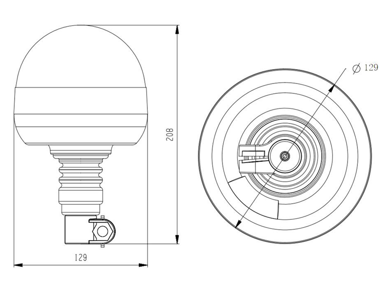 LED beacon amber DIN pole mount low profile 12–24V ECE R65