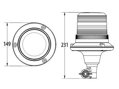 LED beacon amber DIN pole mount 12–24V ECE R65