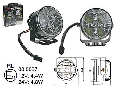 LED дневные ходовые огни 12/24V Ø70 mm 4 LED