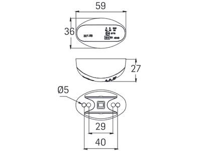 LED ääretuli punane 10–24V 59×36 mm