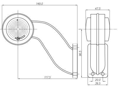 LED ääretuli kummivarrega punane parem 12–24V 149 mm