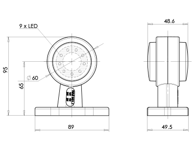 WAS LED marker light rubber arm left 12–24V 98×89 mm
