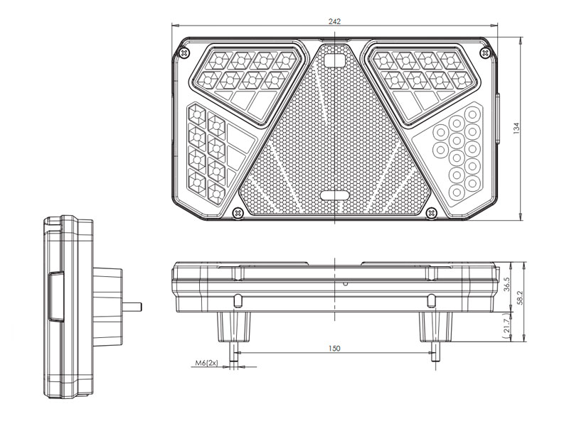 LED haagise tagatuli vasak 12–24V 242×134×36.50 mm