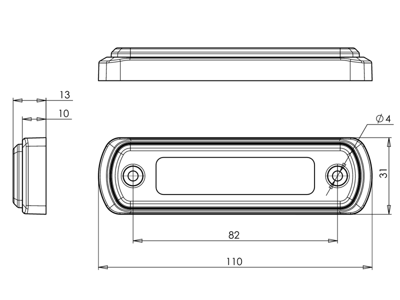 LED ääretuli kollane 12–24V 110×31 mm