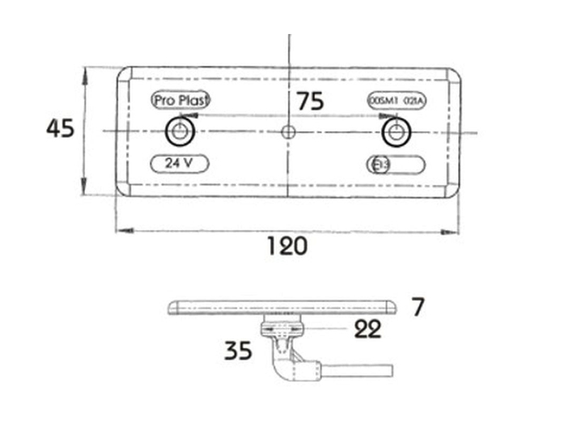 LED ääretuli — Mercedes-Benz 24V 120X45 24V 120×45 mm
