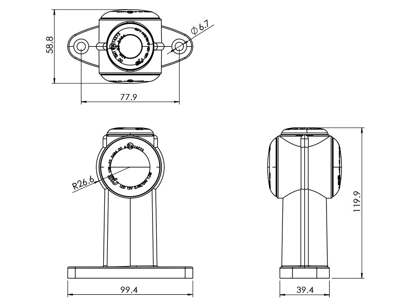 LED marker light rubber arm 12–24V 119 mm (1608-6707)