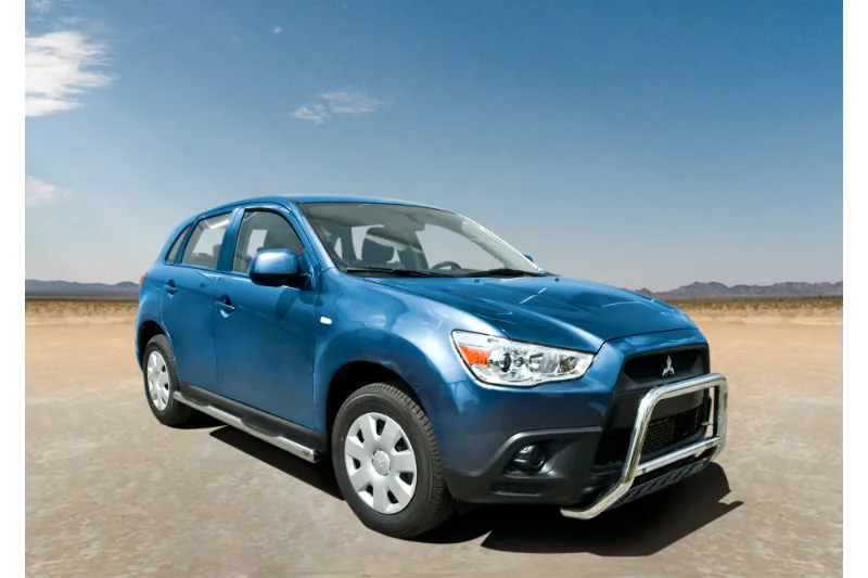 Пороги-трубы из нержавейки с пластиковыми ступенями — Mitsubishi ASX (2010–2013)