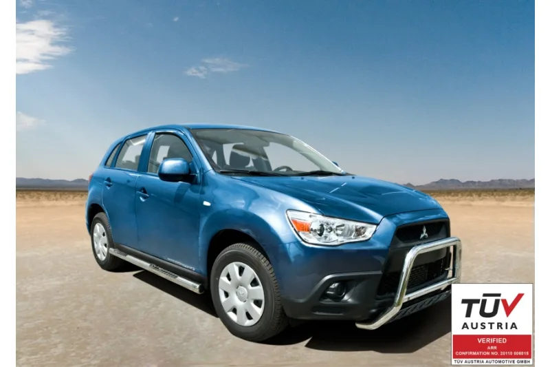 Пороги-трубы из нержавейки с рифлёными ступенями — Mitsubishi ASX (2012–2017)