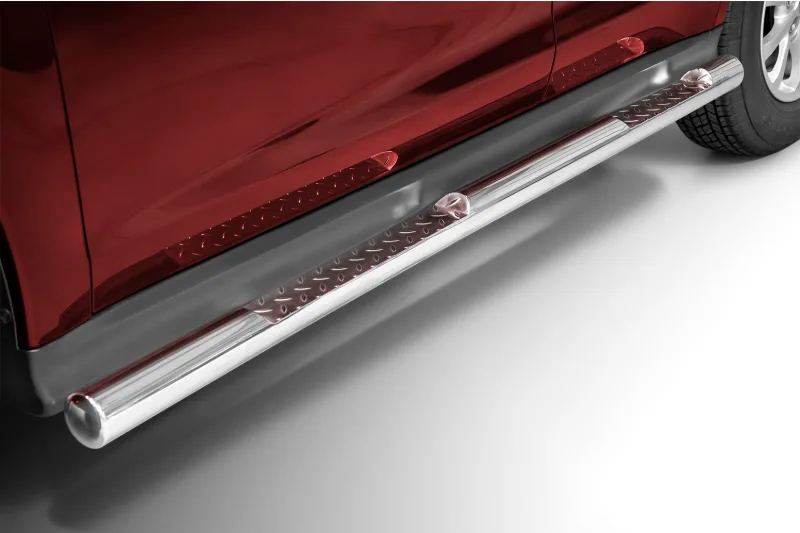 Пороги-трубы из нержавейки с рифлёными ступенями — Mitsubishi ASX (2017–2019)