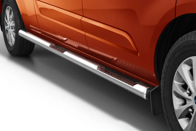 Stainless steel side bars with checker plate steps — Ford Transit Custom (2018–)