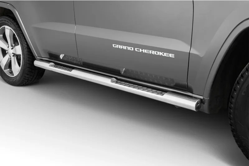 Пороги-трубы из нержавейки с рифлёными ступенями — Jeep Grand Cherokee (2015–)