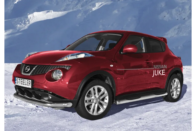 Пороги-трубы из нержавейки с пластиковыми ступенями — Nissan Juke (2010–2014)