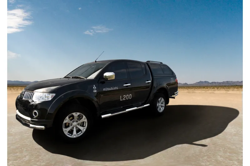 Stainless steel side bars with checker plate steps — Mitsubishi L200 (2009–2015)