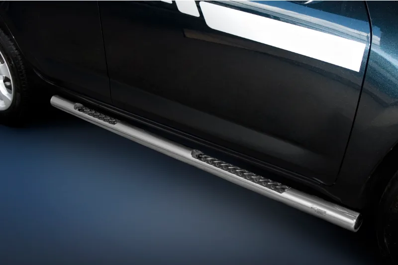 Stainless steel side bars with checker plate steps — Toyota RAV4 (2010–2013)