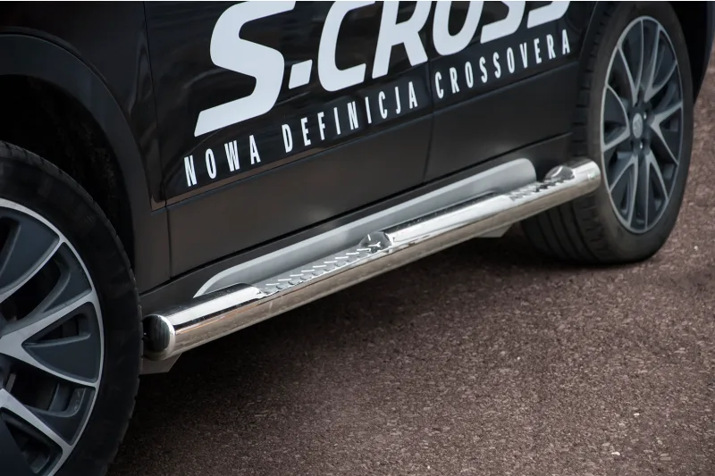 Stainless steel side bars with checker plate steps — Suzuki SX4 (2013–2021)