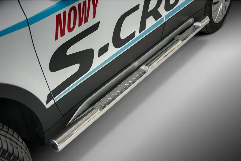 Stainless steel side bars with checker plate steps — Suzuki SX4 S-Cross (2016–)