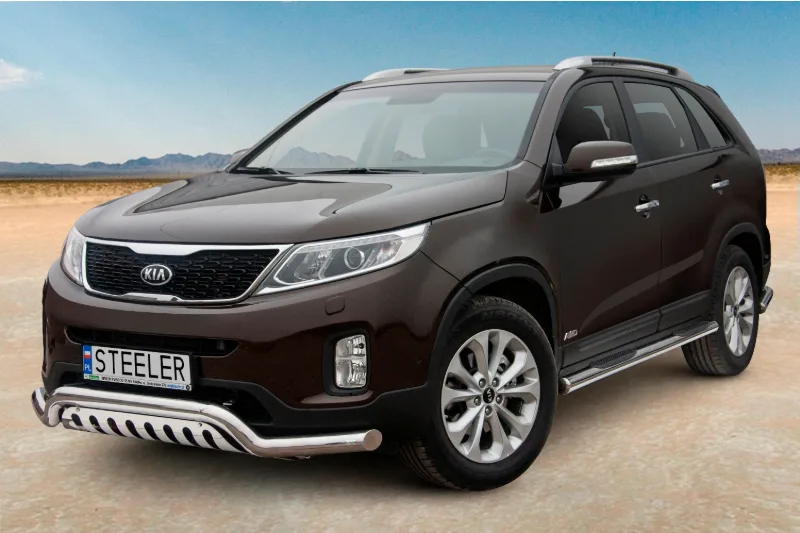 Stainless steel side bars with plastic steps — Kia Sorento (2012–2014)
