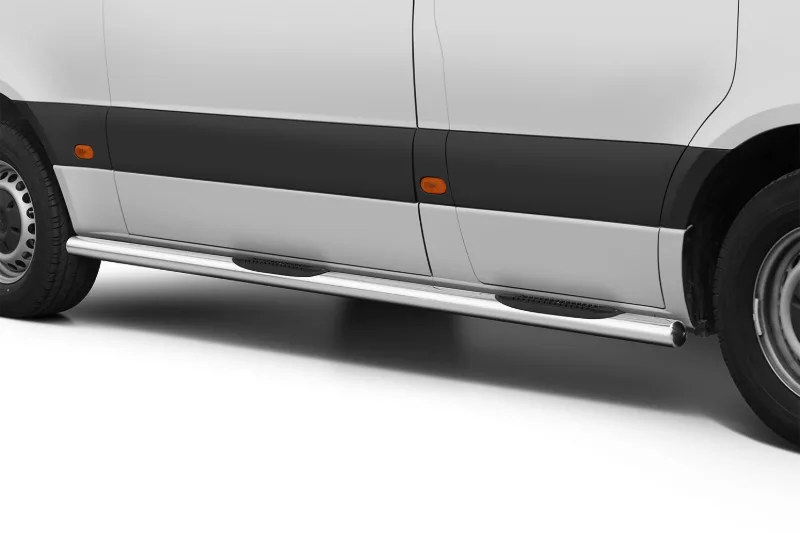 Пороги-трубы из нержавейки с пластиковыми ступенями — Mercedes-Benz Sprinter (2018–)